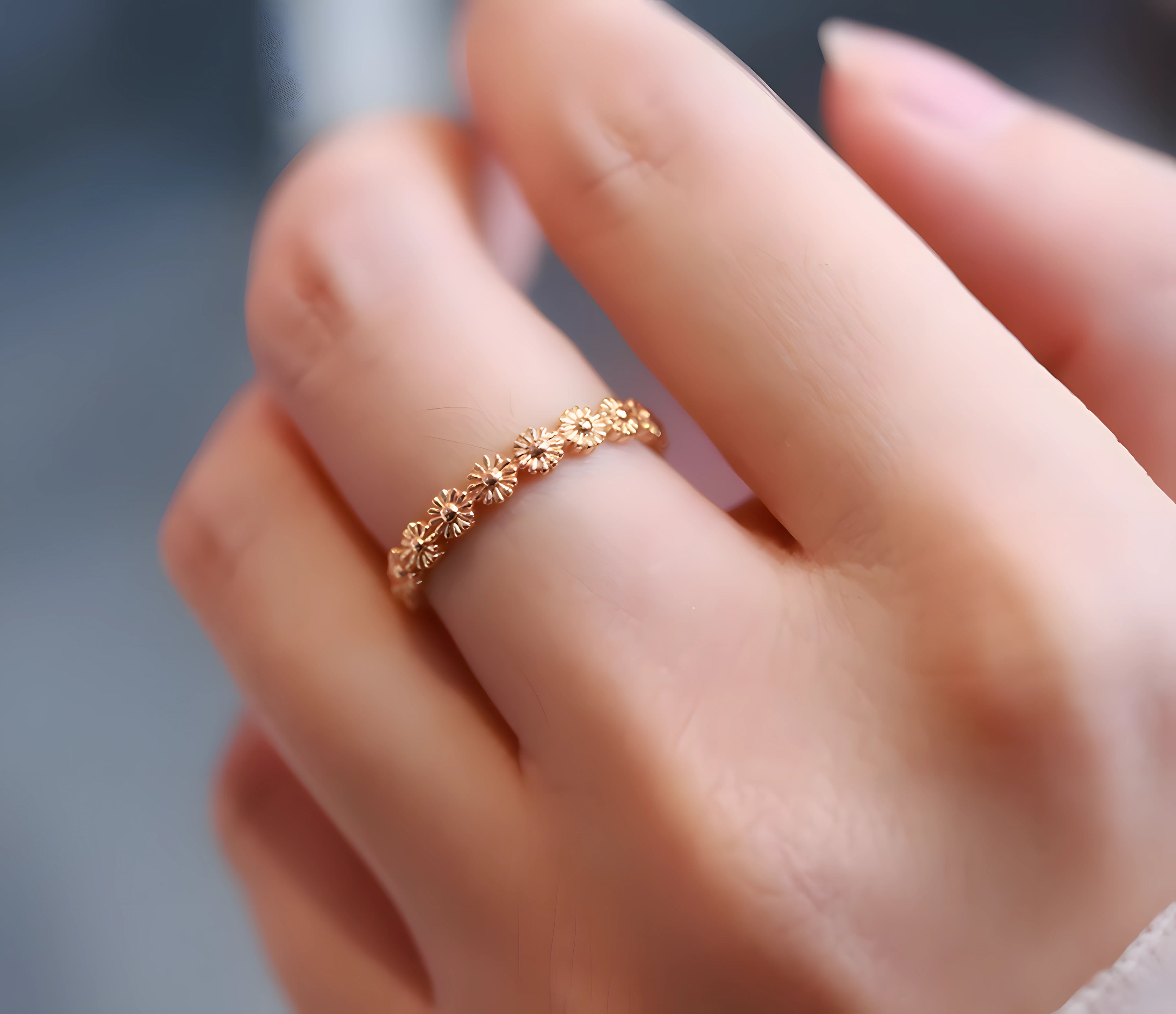 Daisy Bloom Ring | Gold Plated Floral Band, Dainty Unisex Jewelry Gift