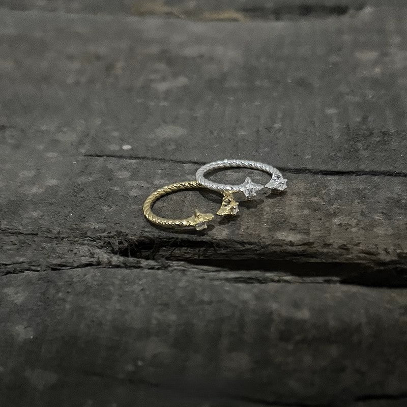 Starlit Moon Ring | Adjustable Gold & Silver Star Crescent Band